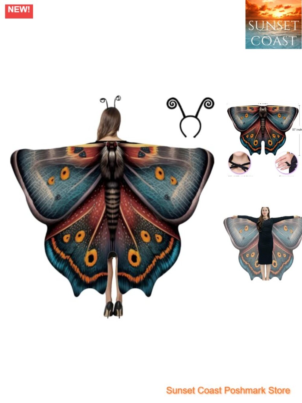 Moth Butterfly Wings Cape Shawl Chiffon Halloween Costume
